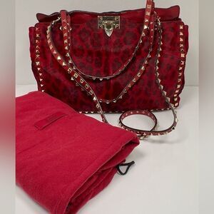 Valentino Garavani Rockstud Tote Printed Calf Hair Medium Red